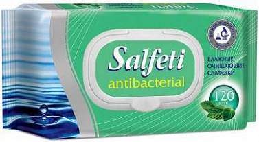 Салфетки влажные Salfeti №120 антибактериальные очищающие с пластиковым клапаном