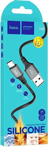 Кабель TYPE-C/USB HOCO X86 1М (силикон) черный/белый