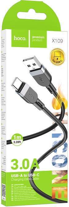 Кабель TYPE-C/USB HOCO X109 1М (силикон) черный