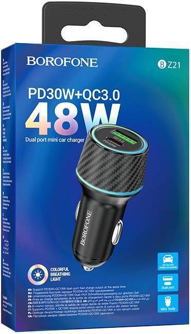 Зарядное устройство автомобильное BOROFONE BZ21 PD30W + QC3.0 черный