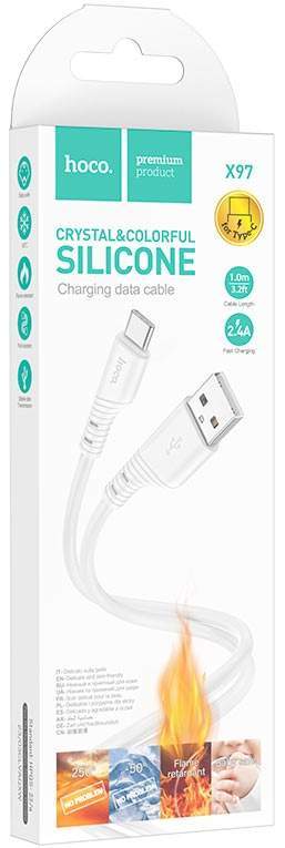 Кабель TYPE-C/USB HOCO X97 1М (силикон) черный/белый