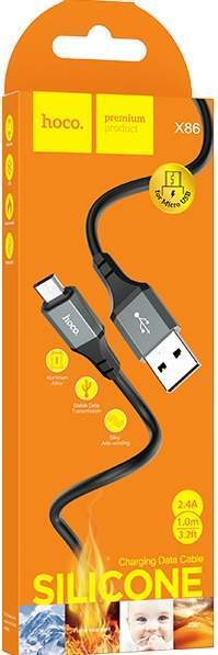 Кабель MicroUSB/USB HOCO X86 1М (силикон) черный/белый