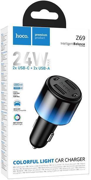 Зарядное устройство автомобильное HOCO Z69 2USB-12W/2PD-12W черный