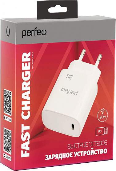 Зарядное устройство сетевое Perfeo 1PD-20W белый