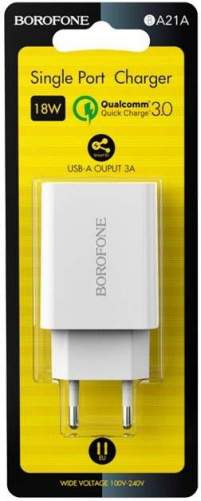 Зарядное устройство сетевое BOROFONE BA21A 1USB-18W белый