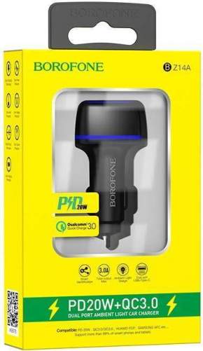 Зарядное устройство автомобильное BOROFONE BZ14A 1USB-18W/1PD-20W черный