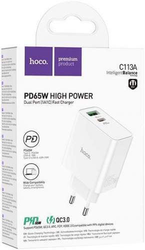 Зарядное устройство сетевое HOCO C113A 1USB-18W/1PD-45W белый