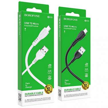 Кабель MicroUSB/USB BOROFONE BX51 Triumph 2.4A черный