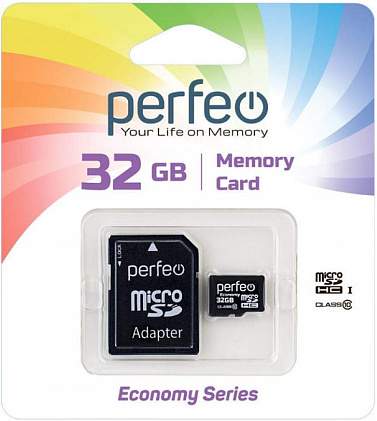 Карта памяти Perfeo microSD 32GB High-Capacity (Class 10) economy series с адаптером