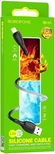 Кабель LIGHTNING/USB BOROFONE BX86 1М (силикон) черный