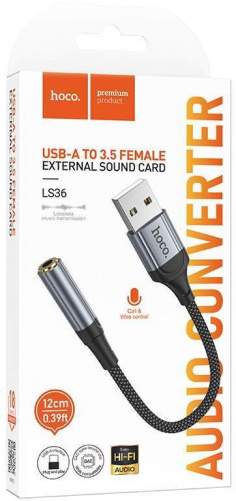 Аудио-переходник AUX гнездо/USB HOCO LS36 0,12М черный 