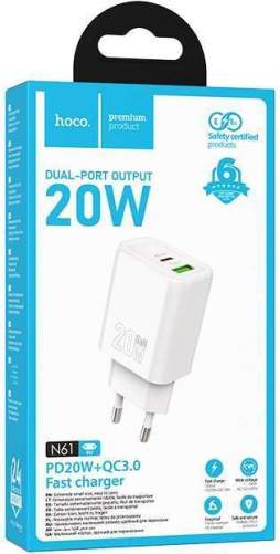Зарядное устройство сетевое HOCO N61 1USB-18W/1PD-20W белый