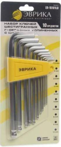 Набор ключей Г-образных с шаром ЭВРИКА ER-15101LB (HEX, 10 предм. шестигранники)
