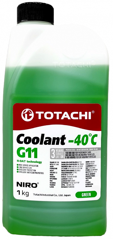 Антифриз TOTACHI NIRO Coolant Green зеленый -40C G11 1кг